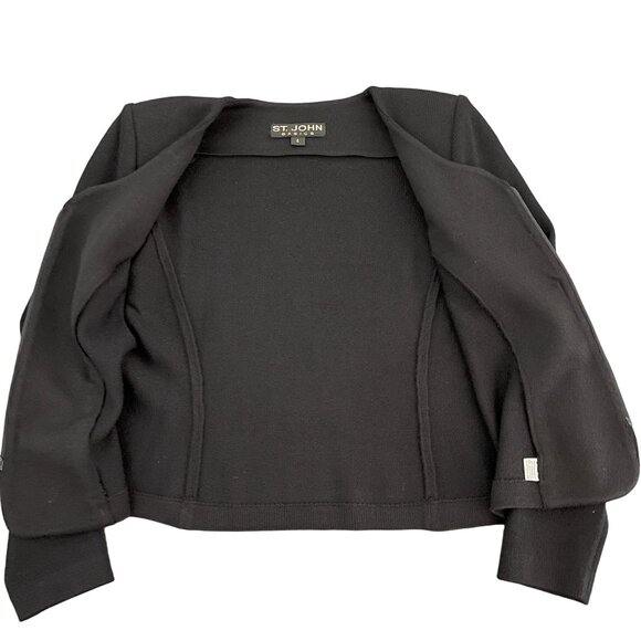 St. John Basics Knit Black Full Zip Top & Skirt Set Rhinestone Embellished, Sz 4 - Picture 4 of 12